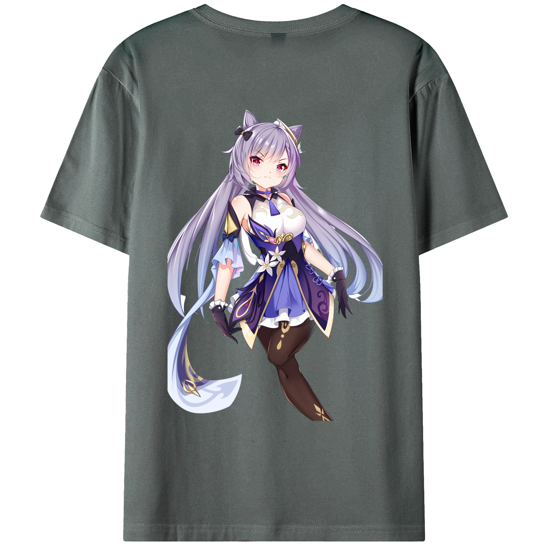げんし神 刻晴 こくせい genshin Kokusei 綿100％ メンズ半袖Tシャツ（バックプリント） 通気性
